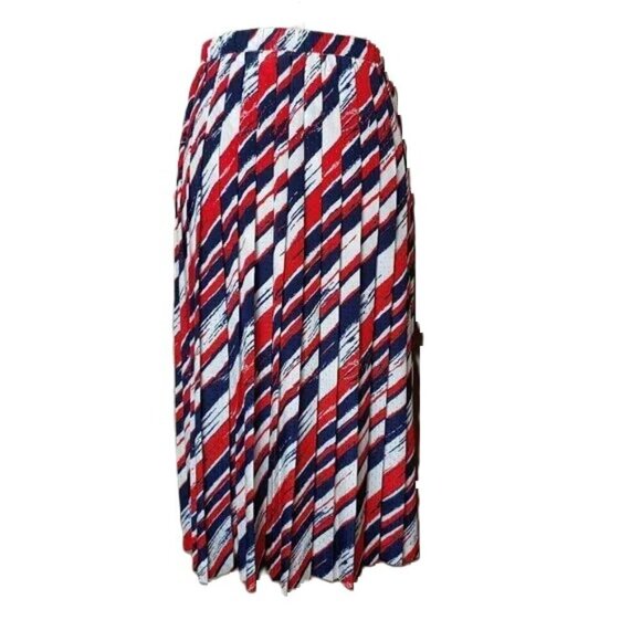 Vintage Dresses & Skirts - Vintage Accordion Pleated Skirt Nautical Stripe Preppy Coastal Grandma Midi